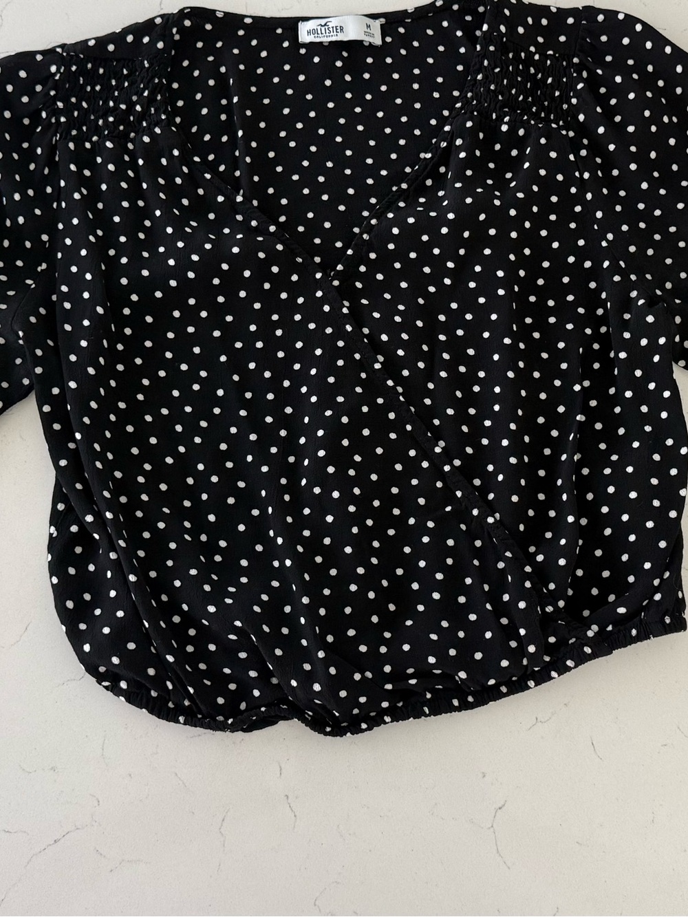 Hollister Black and White Polka Dot Wrap Blouse